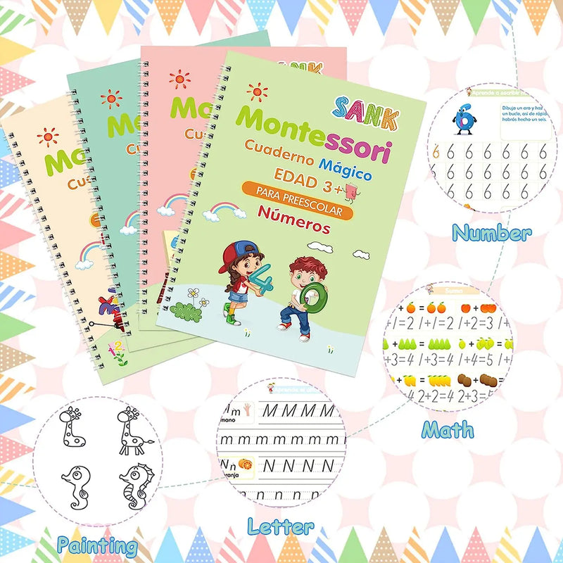 Kit 4 Caderno Mágicos de Caligrafia - Para o seu Filho se  Desenvolver e Aprender Brincando